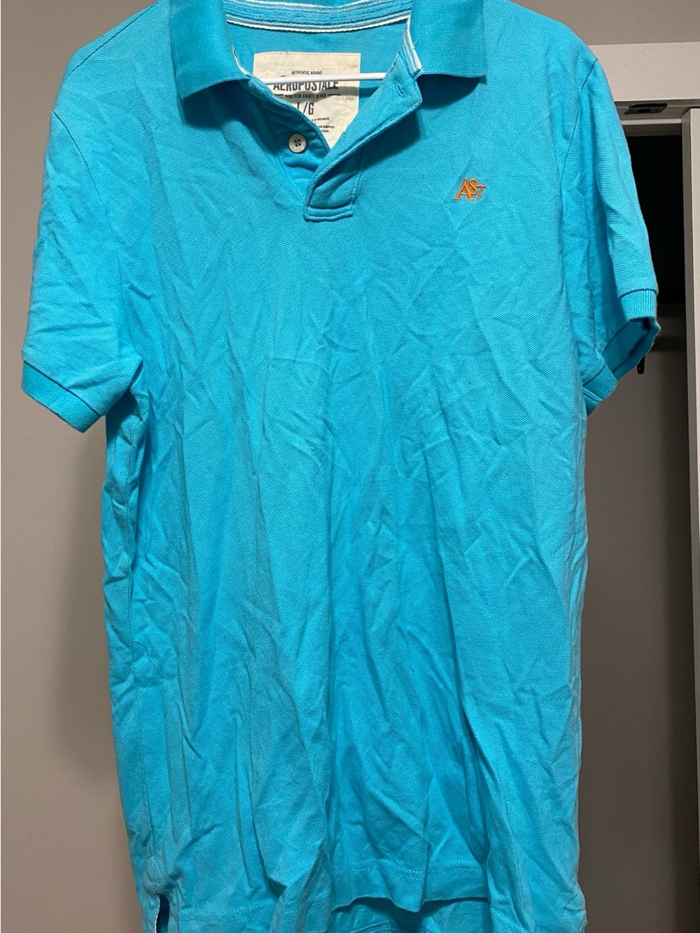 Aeropostale Turquoise Short-Sleeve Polo with Orange Logo